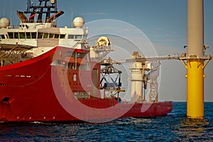 Service operation's vessel with motion compensated gangway deployed