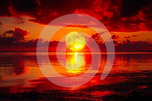 Offshore wind farm at night with moon.