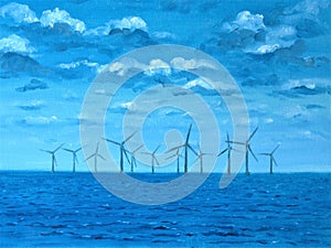 Offshore wind farm oil painting