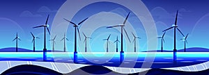 offshore wind farm with turbines in sea or ocean renewable water station energy production alternative power generation