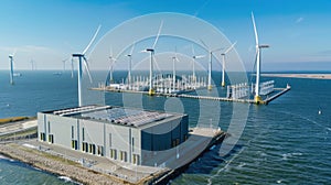 Offshore wind farm with turbines and substation