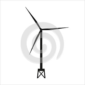 Offshore wind mill icon. Wind tower silhouette.