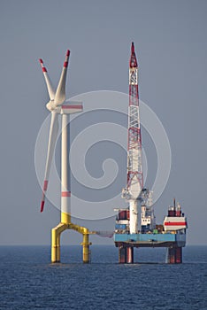 Offshore wind turbine installation in the sea