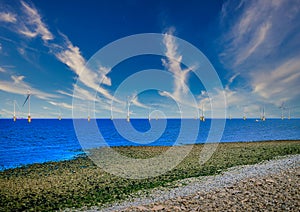 Offshore Wind Turbine in a Windfarm under construction off the England