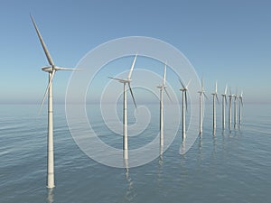 Offshore wind turbines and blue sky