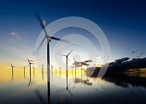 Offshore wind turbines at daybreak