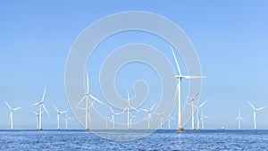 Offshore Wind Turbines Farm panoramic view