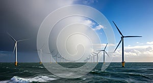 Offshore Wind Turbines Under Cloudy Sky