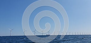 Offshore windfarm in Denmark, Scandinavia. Wind power, green energy.