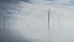 Offshore Windmill farm isolated at sea on a beautiful day, IJsselmeer, Netherlands