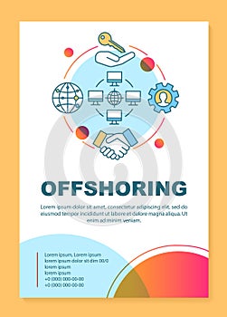 Offshoring brochure template layout. Business partnership. Flyer, booklet, leaflet print design with linear