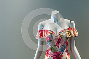 offshoulder summer dress on mannequin, elegant pose