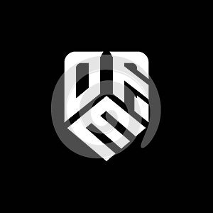 OFM abstract monogram shield logo design on white background.
