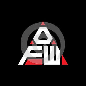 OFW triangle letter logo design with triangle shape. OFW triangle logo design monogram. OFW triangle vector logo template with red