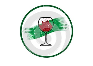 Biological wine concept, Organic Red Wine Glass Icon, biodynamic cultivation, Wineglass logo, Glassware vintage round symbol Icon photo