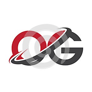 OG initial logo company name colored red and black swoosh design, isolated on white background. vector logo for business and