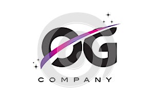 OG O G Black Letter Logo Design with Purple Magenta Swoosh