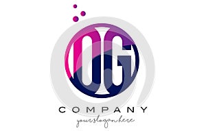 OG O G Circle Letter Logo Design with Purple Dots Bubbles