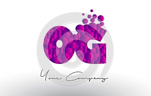 OG O G Dots Letter Logo with Purple Bubbles Texture.