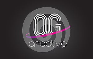 OG O G Letter Logo with Lines Design And Purple Swoosh. photo