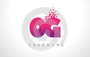 OG O G Letter Logo with Pink Purple Color and Particles Dots Design.