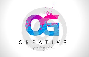OG O G Letter Logo with Shattered Broken Blue Pink Texture Design Vector.