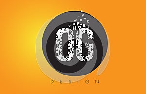 OG O G Logo Made of Small Letters with Black Circle and Yellow B