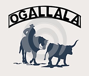 Ogallala with cowboy and bull silhouette photo