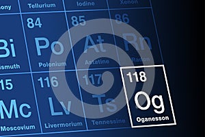 Oganesson on periodic table of the elements, with element symbol Og photo