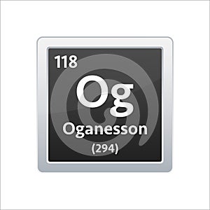 Oganesson symbol. Chemical element of the periodic table. Vector stock illustration