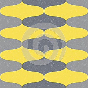 Ogee abstract vector seamless pattern background with retro onion shapes. Elegant geometric backdrop in grey and yellow