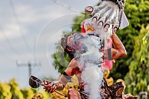 Ogoh-Ogoh, demon statue made for Ngrupuk parade conducted on the eve of Nyepi day. Close-up photo