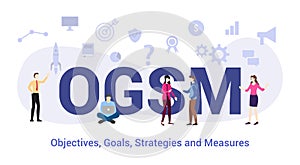 Ogsm objectives goals strategies and measures concept with big word or text and team people with modern flat style - vector