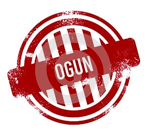 Ogun - Red grunge button, stamp photo