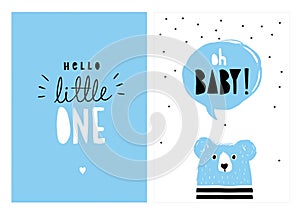 Oh Baby, Hello Little One. Hand Drawn Baby Shower Vector Illlustration Set