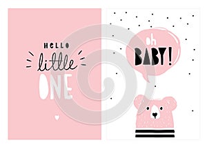 Oh Baby, Hello Little One. Hand Drawn Baby Shower Vector Illlustration Set