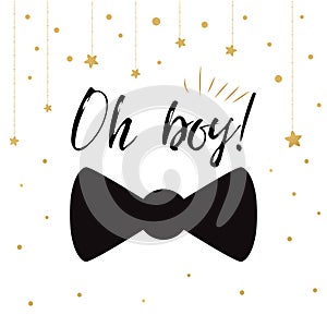 Oh boy cute baby shower with gold stars bow tie butterfly. Birthdauy invitation