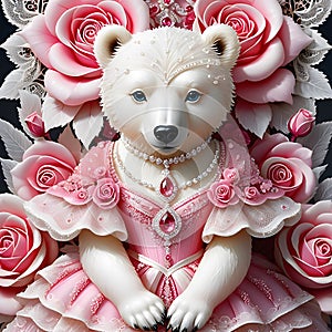 Oh my goodness, have you seen that adorable polar bear in the lace, rose pink dress and white beads?