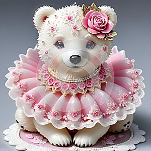 Oh my goodness, have you seen that adorable polar bear in the lace, rose pink dress and white beads?