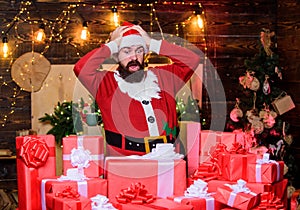 Oh no. happy new year. Xmas present box. christmas gift delivery. Boxing day. sad bearded man. winter shopping sales