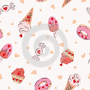 Oh Sweet Love –Ice cream love seamless vector pattern