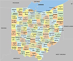 Ohio County Map with 88 counties