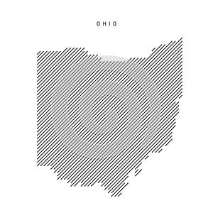 Ohio map from pattern of black slanted parallel lines. Flat vector illustration isolated on white