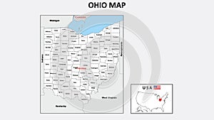 Ohio Map. Political map of Ohio with boundaries in white color