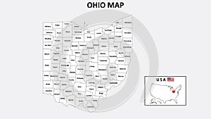Ohio Map. State and district map of Ohio. Administrative map of Ohio with district and capital in white color