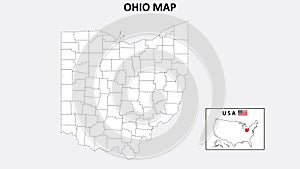 Ohio Map. State and district map of Ohio. Political map of Ohio with outline and black and white design