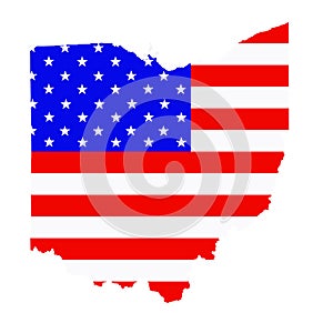 Ohio map vector silhouette illustration. United States of America flag over Ohio map. USA, American national symbol