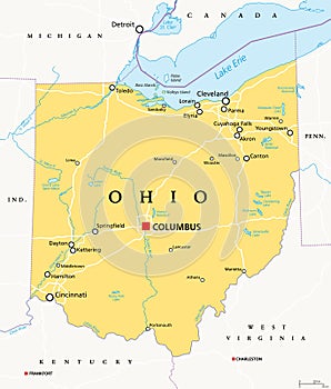 Ohio, OH, political map, The Buckeye State, The Heart of It All
