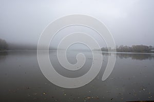 Ohio river on foggy morning