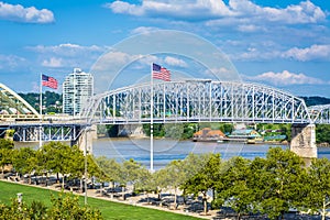 The Ohio River and Newport Southbank Bridge, seen from Cincinnati, Ohio photo
